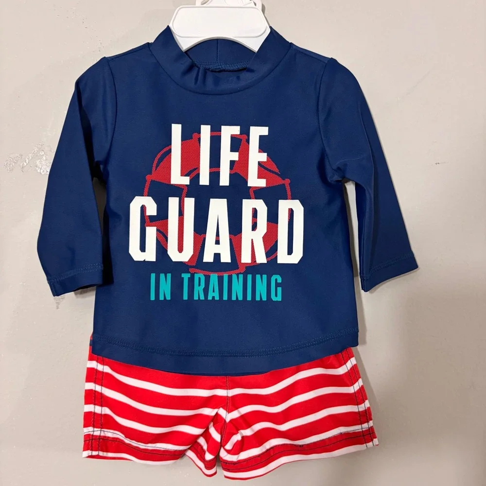 Just One You by Carters Swimsuit Baby Boy 3M Navy Lifeguard Rash Guard Set
